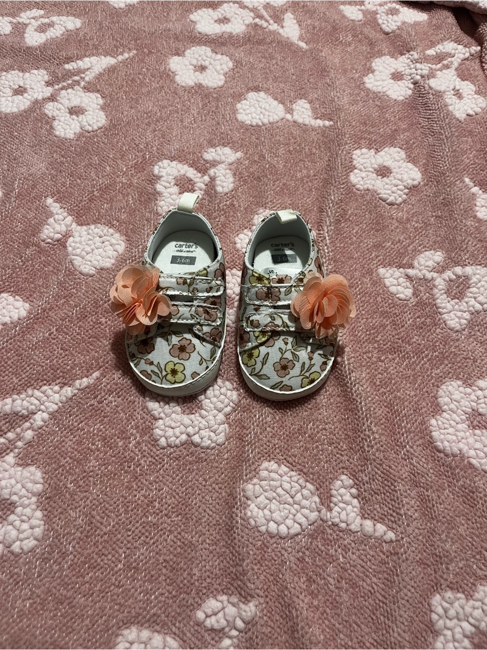 Carter's White Floral Toddler Shoes with Peach Flower Accent